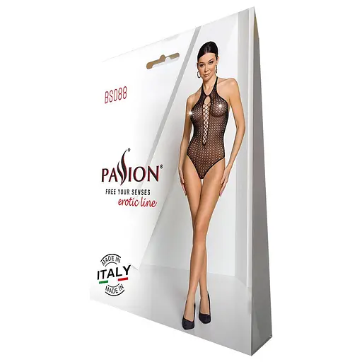 Бодистокинг с декольте Passion BS088 black имитация корсетной шнуровки One size - фото 8