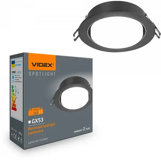 Світильник Videx під лампу GX53 врізний Чорний (VL-SPF27R-B) - фото 1