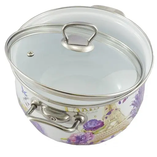 Кастрюля Interos эмалированная 5.7 л 24 см глубокая с крышкой Лаванда (16707) - фото 2