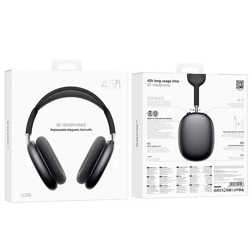 Накладні навушники Borofone BO35 Adorable, BT headphones, BT5.4, AUX, 400mAh, 45h, grey - фото 6