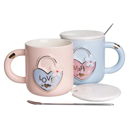 Парні чашки порцелянові Lovers' Lock 400 мл з ложками FM-32 - фото 5