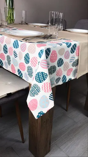 Водоотталкивающая Скатерть Пасхальная крашенка (розовая) 220х140 см (+ 4 салфетки 30х40) - фото 2