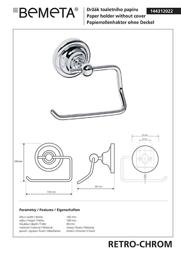 Держатель для туалетной бумаги Bemeta Retro 1 144312022 Хром - фото 2