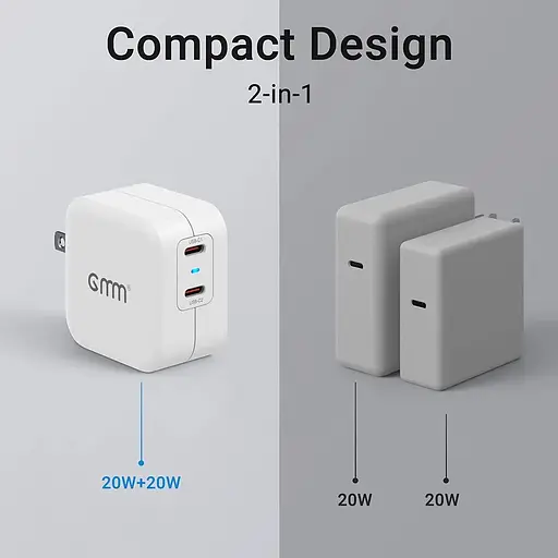 Мережевий зарядний пристрій USB Type C, GMM 40W 2x20W Dual USB C EU - фото 5