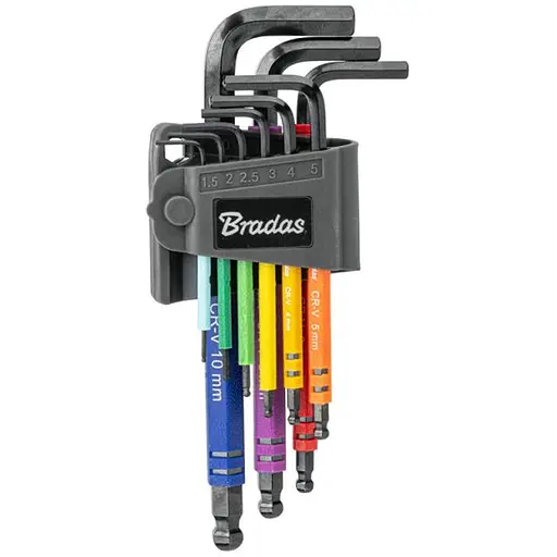 Набір шестигранних ключів Bradas з кульковим наконечником HX 1,5-10 мм 9 шт довгі (DIY-HKB71-LO/B) - фото 1