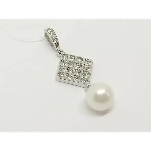 Серебряная подвеска Qvaliz с жемчугом и фианитами. П00126 - фото 2