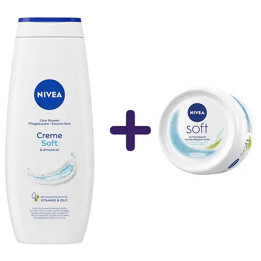 Набір: гель-догляд для душу Nivea Creme Soft 500 мл + крем для рук Nivea Інтенсивний зволожуючий з вітаміном Е 100, 100 мл