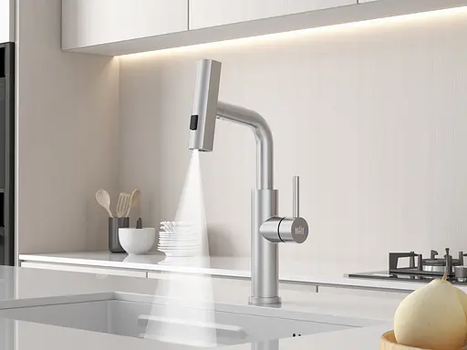 Cмеситель для кухни с выдвижной лейкой водопад нержавеющий Nett LS-35 Нержавеющая сталь - фото 4