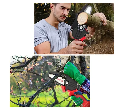 Аккумуляторная цепная пила Electric Chainsaw 8 для обрезки деревьев с двумя аккумуляторами в кейсе Черная - фото 4