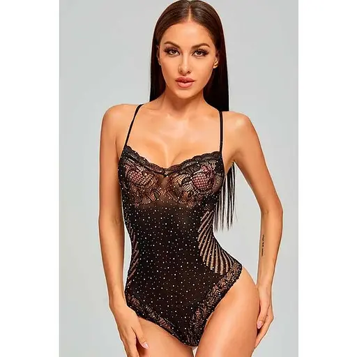 Боді зі стразами та відкритою спиною XS/S/M Чорний K000565 - фото 5