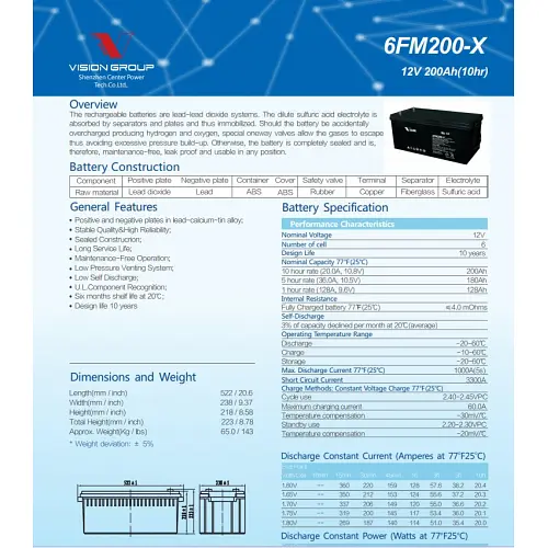 Акумулятор Vision FM 12V 200Ah (6FM200-Х) - фото 2
