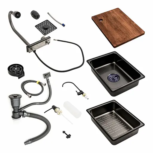 Кухонна мийка чорна PVD 75x46F Platinum Handmade Водоспад Fly rain, Чорний - фото 2