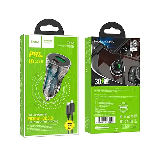 Адаптер автомобильный HOCO Type-C to Lightning CableTransparent Discovery Edition dual port Z47A - фото 5