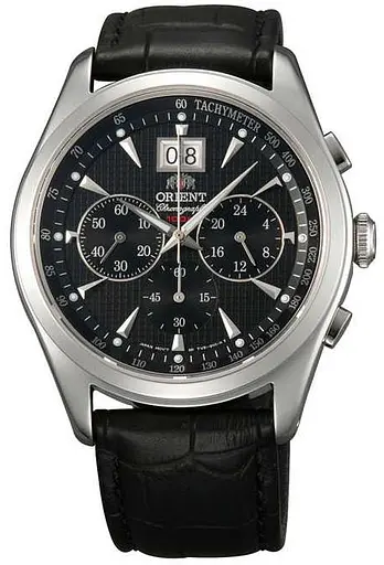 Водонепроницаемые кварцевые наручные часы Orient FTV01004B0 Chronograph мужские с кожаным ремешком