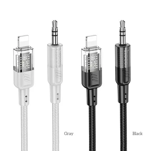 Аудиоадаптер Hoco UPA27 Spirit transparent digital audio conversion cable iP 1.2 м черный - фото 5