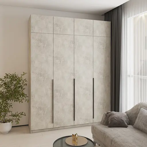 Шафа 4-дверна з антресоллю MebelStar Оскар ДСП BL-B, 4 додаткові полиці 200x52x260 см Бетон (MBS-5101) - фото 1