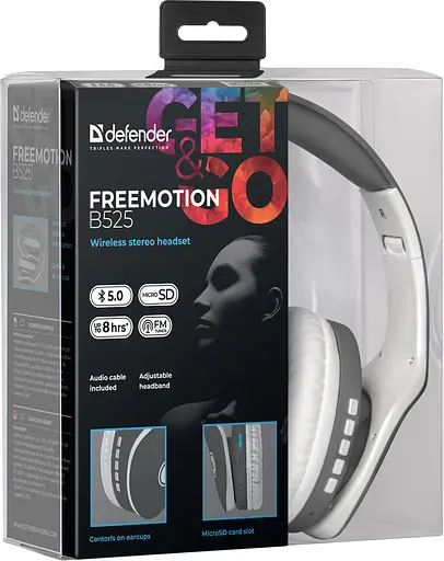 Наушники FreeMotion B525 Gray + White, Bluetooth (63527) Defender teh0021177 - фото 6