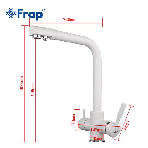 Смеситель для кухни однорычажный под фильтр латунь Ø35 белый Frap 1/10 F4352-8 Белый - фото 3