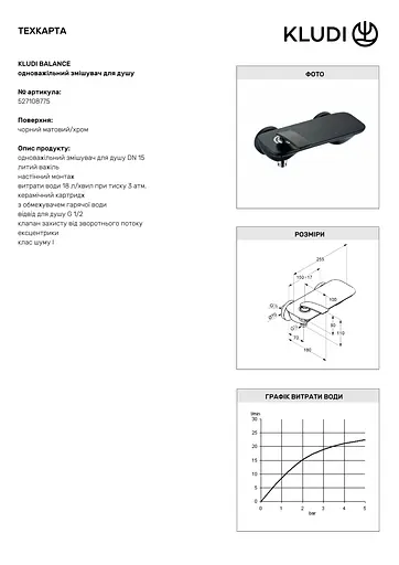 Змішувач для душу Kludi Balance DN 15 чорний мат 527108775 - фото 4