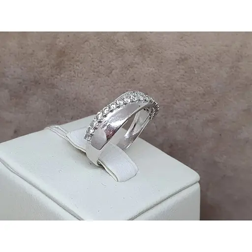 Серебряное кольцо Агни Диагональ с фианитами. 1244/1Р-CZ 18,5 - фото 3