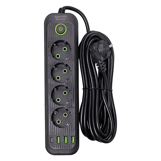 Мережевий фільтр-подовжувач Yiwu HP-5-14 EURO 1085U 5 м 4 розетки 3 USB чорний 