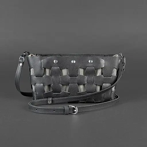 Шкіряна плетена жіноча сумка Пазл S чорна Krast - фото 10