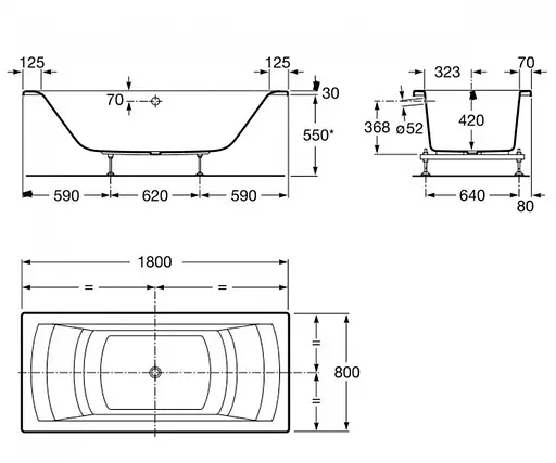 Ванна акриловая в комплекте с ножками и подголовниками Roca Hall 180x80 A248163000 - фото 3