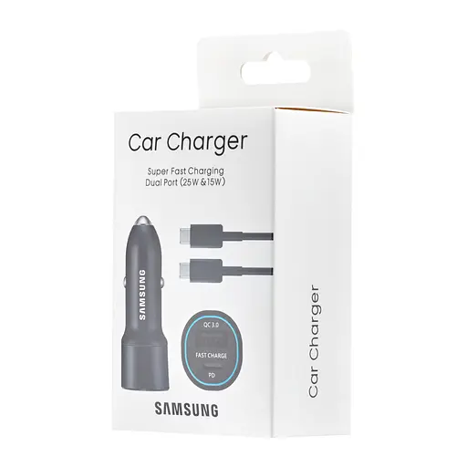 Автомобильное зарядное устройство Samsung Dual Port Car Charger USB + Type-C Port 25W With Cabble Type-C to Type-C High c0py Черный - фото 2