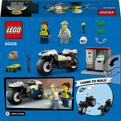 Конструктор LEGO City Преследование на полицейском мотоцикле 65 деталей (60455) - фото 3