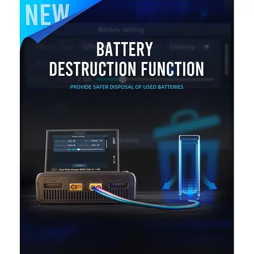 Двухканальное зарядное устройство ToolKitRC M8D 1600W 50A для FPV 1-8S черный (18759) - фото 6