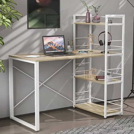 Письмовий стіл Ferrum-decor Серії Конект з етажеркою 75x120x60 білий ДСП Дуб Сонома 16мм (FRD-104227)