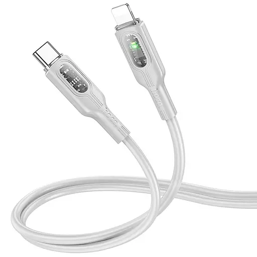 Дата кабель Hoco U120 Transparent explore intelligent power-off PD 27W Type-C to Lightning (1.2m) Gray - фото 2