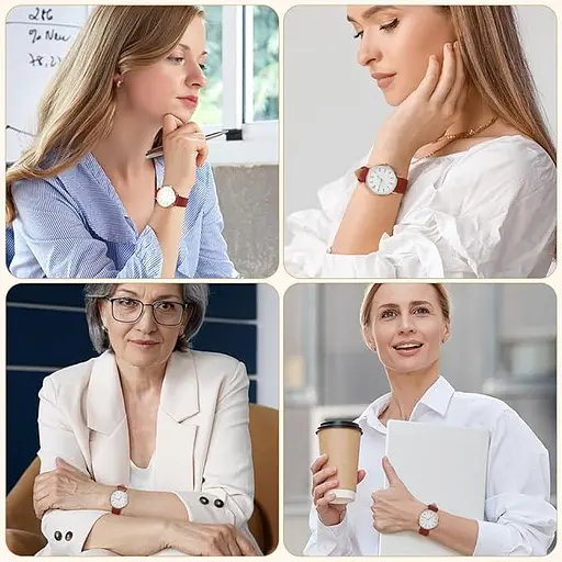 Женские кожаные кварцевые часы OFFCUP, женские часы с кожаным ремешком, аналоговые кварцевые часы - фото 3