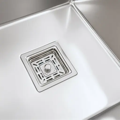 Кухонная мойка на две чаши Platinum Handmade HDB 750x410x230 нержавейка (квадратный сифон, 3.0/1.0), Нержавеющая сталь - фото 6