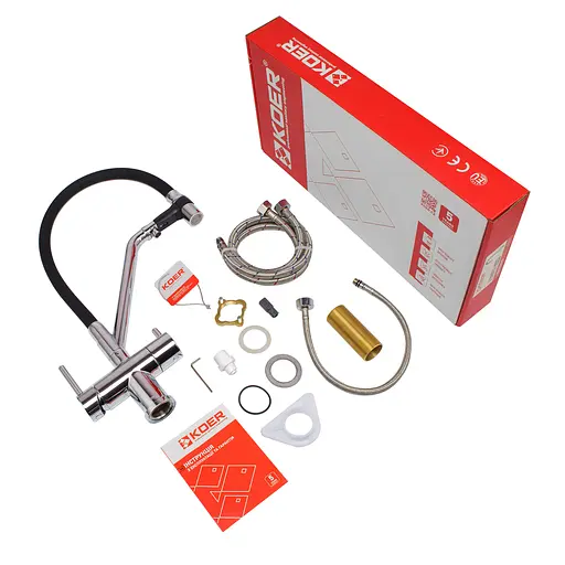 Смеситель для кухни на две воды с гибким изливом Koer KB-72006-01 KR3379 Хром - фото 3