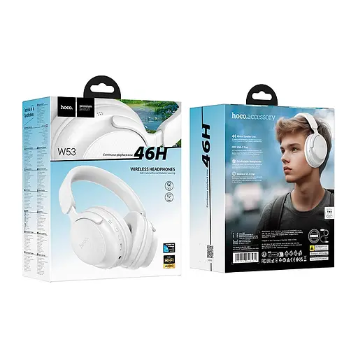 Накладні навушники Hoco W53 Tone, BT headphones, BT5.4, 400mAh, 46h, Type-C, AUX, white - фото 3