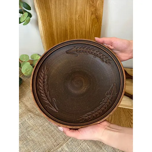 Фруктовница 26 см керамическая (глиняная) резная Колосок