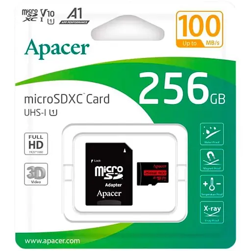 microSDXC (UHS-1) Apacer 256Gb class 10 V10 A1 R100MB/s (adapter SD) - фото 2