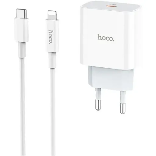 Зарядний пристрій Hoco C76A Plus Type-C PD 20W білий + кабель Type-C to Lightning - фото 1