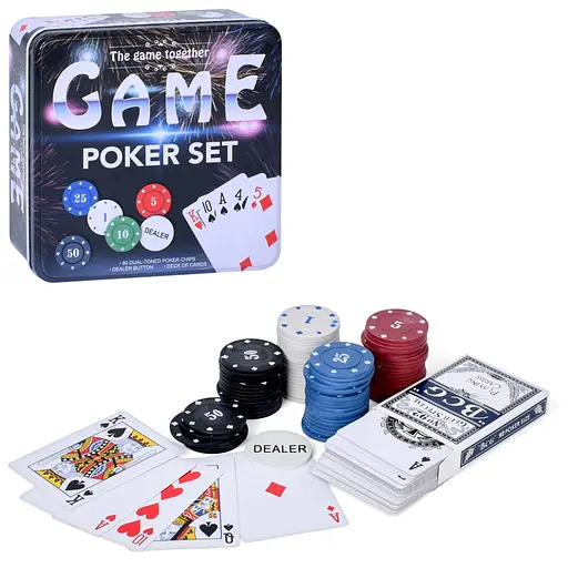 Настільна гра "Покер" Bambi TD202315 фішки 80 шт з номіналом, карти - фото 1