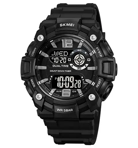 Часы мужские спортивные наручные Skmei 2018 (Черный с черным циферблатом)
