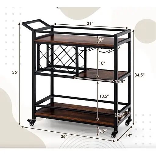 Стеллаж Costway Carrito - кухонная тележка с баром в стиле Loft - фото 5