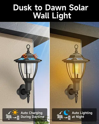 Сонячні настінні ліхтарі Moman, 2 упаковки зовнішніх охоронних світильників з датчиком руху, IP65 водонепроникний для гаража - фото 3