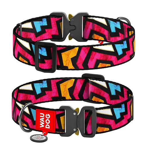 Ошейник для собак нейлоновый Waudog Nylon с QR-паспортом "Граффити" металлическая пряжка-фастекс XXL Ш 35 мм Д 46-70 см