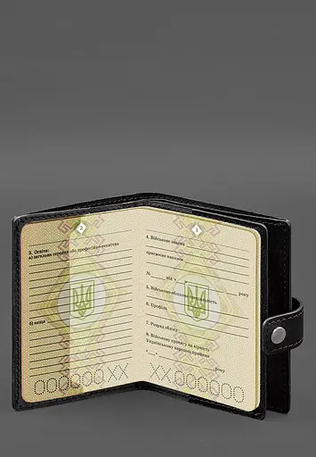 Кожаная обложка-портмоне для военного билета офицера запаса (узкий документ) Черная - фото 5