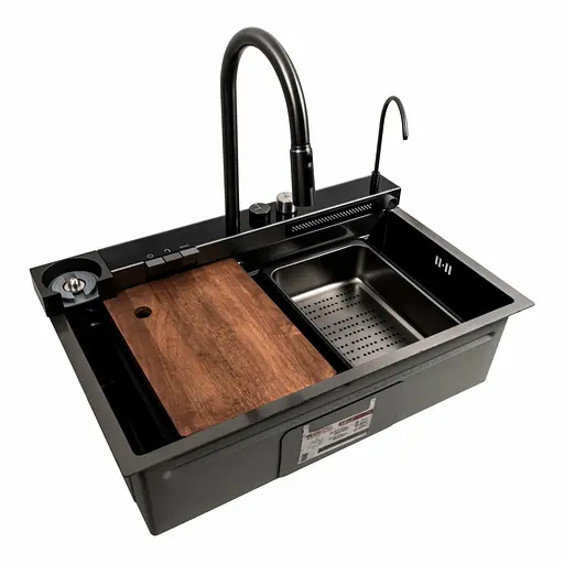 Кухонна мийка 75x46D PVD чорна Platinum Handmade Водоспад, Чорний - фото 1