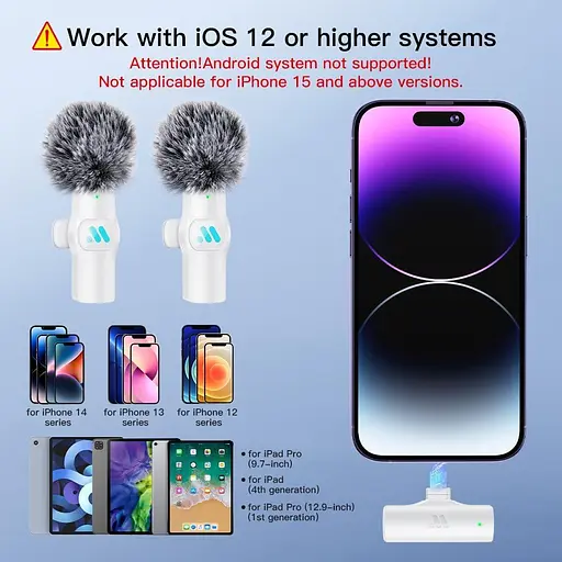 Бездротові петличні мікрофони для запису відео з iPhone і iPad, міні-мікрофон для трансляцій ігор, інтерв'ю, YouTube, TikTok 2 шт - фото 6