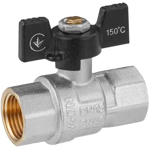 Кран кульовий Kroner 1/2" ВВ PN40 метелик, нікельований (CV033206) - фото 1