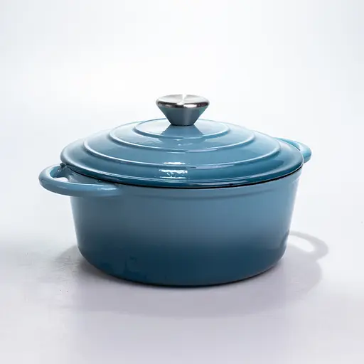 Каструля чавунна 2.5 л емальована з кришкою посуд для тушкування запікання кухонна Синій Premium Cookware HP-1-14-BLUE - фото 7