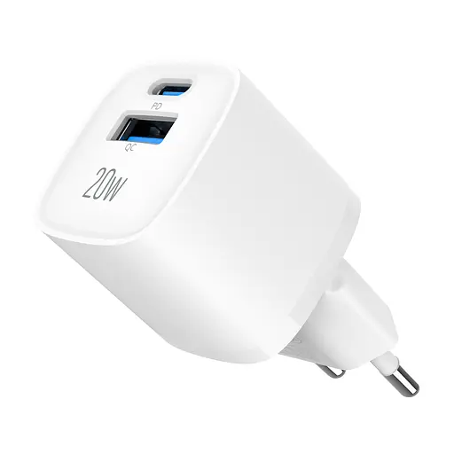 Зарядний пристрій мережевий MAKE 20W GaN3 Mini Type-C PD3.0 + USB QC3.0 White - фото 3